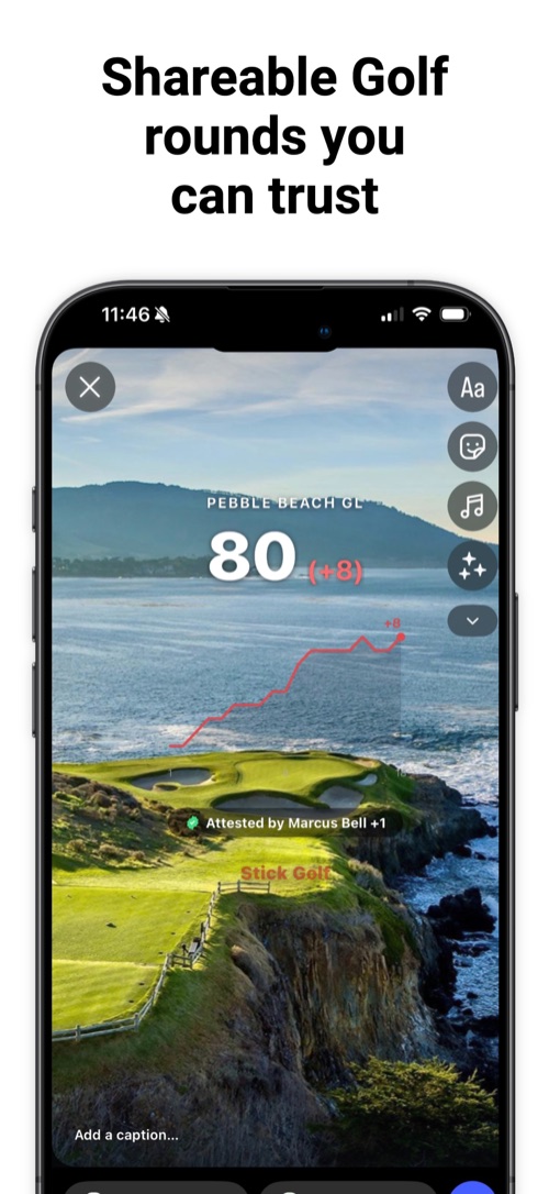 A Stick round turned into a shareable graphic over a photo of Pebble Beach